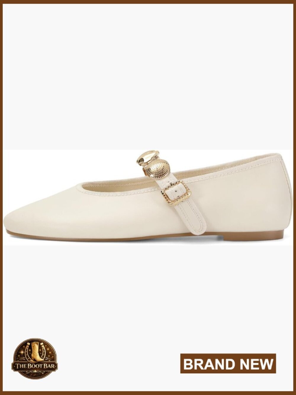 Studded Round Toe Mary Jane Ballet Flats with Buckle Strap